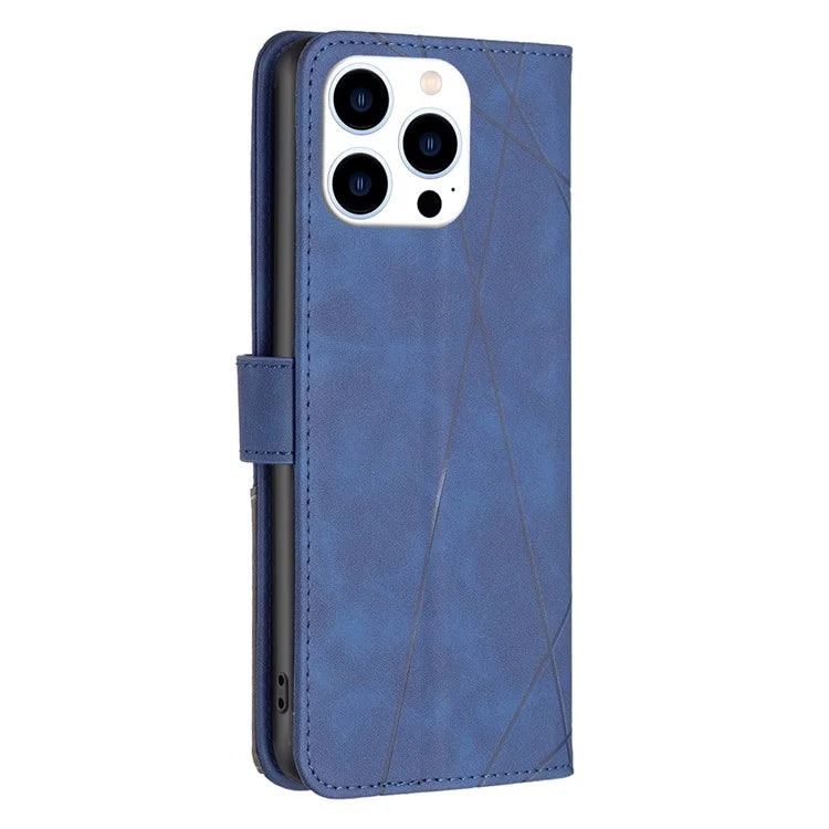 BINFEN COLOR BF05 For iPhone 16 Pro Case Leather Wallet Phone Cover Geometric Imprinted