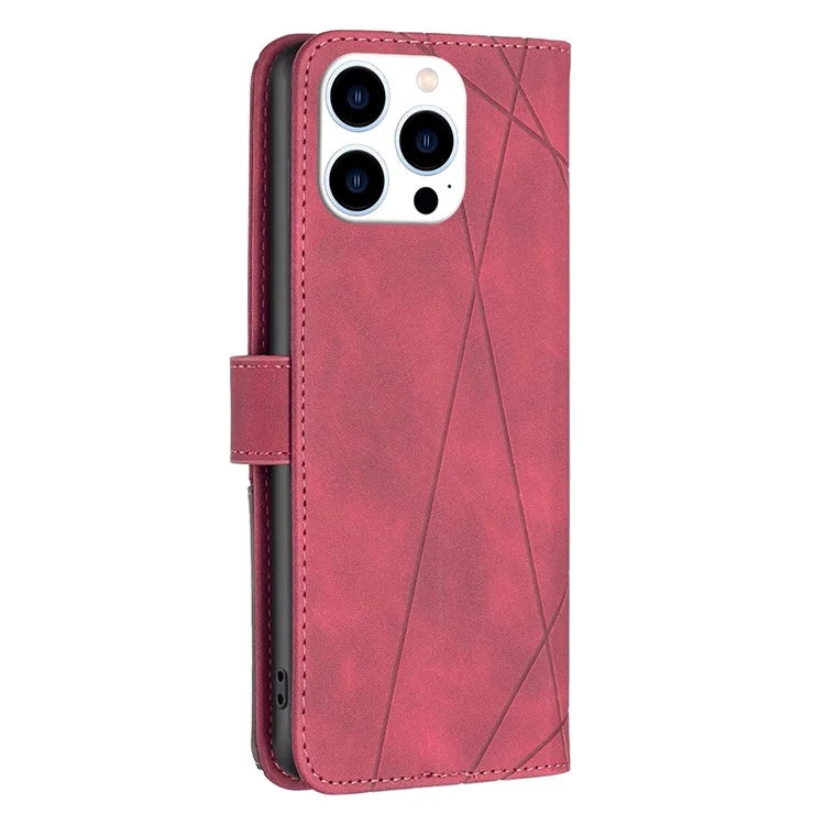 BINFEN COLOR BF05 For iPhone 16 Pro Case Leather Wallet Phone Cover Geometric Imprinted