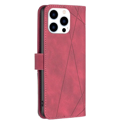 BINFEN COLOR BF05 For iPhone 16 Pro Case Leather Wallet Phone Cover Geometric Imprinted