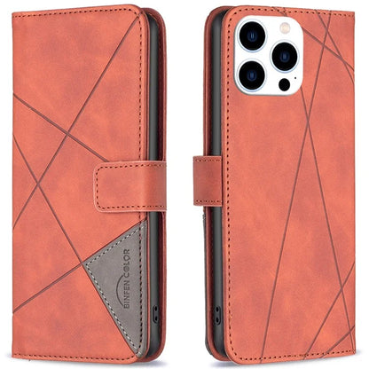 BINFEN COLOR BF05 For iPhone 16 Pro Case Leather Wallet Phone Cover Geometric Imprinted