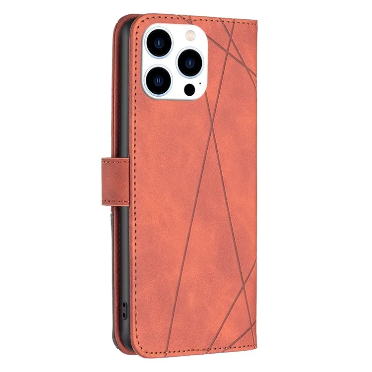 BINFEN COLOR BF05 For iPhone 16 Pro Case Leather Wallet Phone Cover Geometric Imprinted