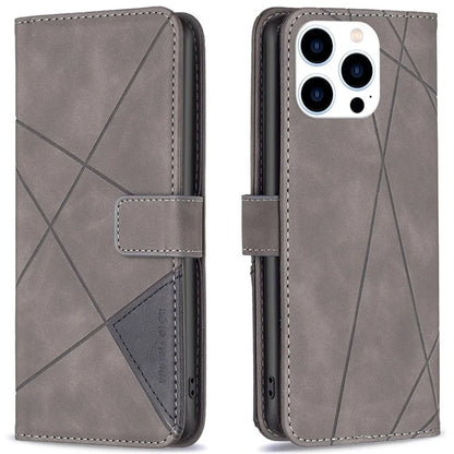 BINFEN COLOR BF05 For iPhone 16 Pro Case Leather Wallet Phone Cover Geometric Imprinted