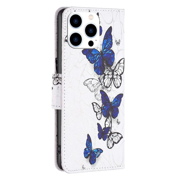 For iPhone 16 Pro Case Wallet Leather Flip Phone Cover Pattern Print