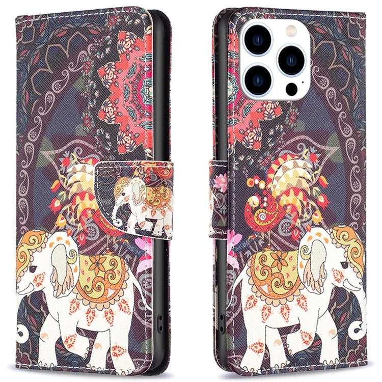 For iPhone 16 Pro Case Wallet Leather Flip Phone Cover Pattern Print