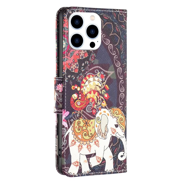 For iPhone 16 Pro Case Wallet Leather Flip Phone Cover Pattern Print