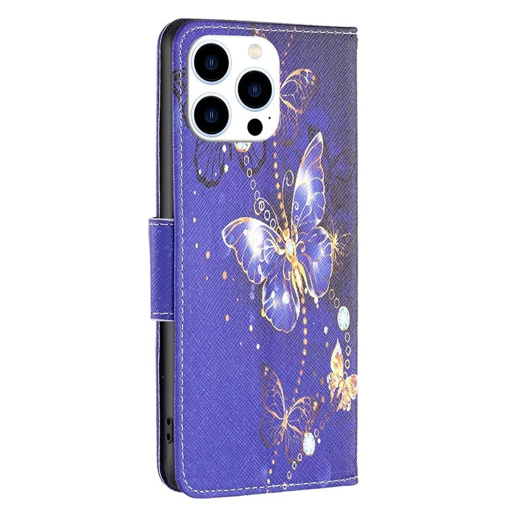 For iPhone 16 Pro Case Wallet Leather Flip Phone Cover Pattern Print