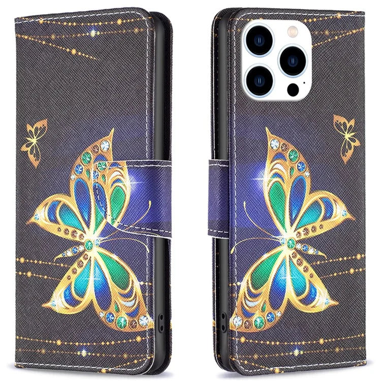 For iPhone 16 Pro Case Wallet Leather Flip Phone Cover Pattern Print