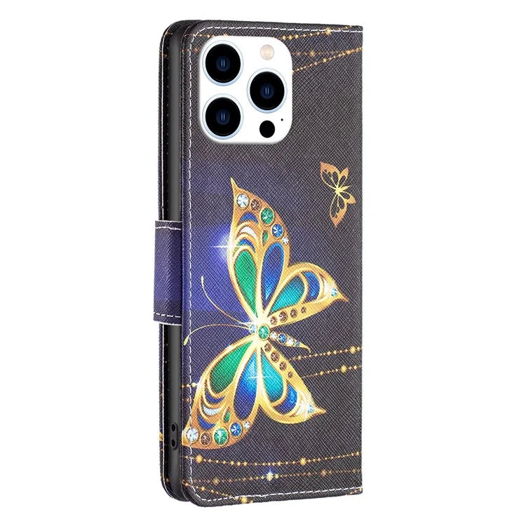 For iPhone 16 Pro Case Wallet Leather Flip Phone Cover Pattern Print