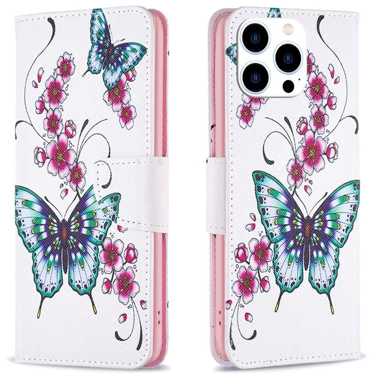 For iPhone 16 Pro Case Wallet Leather Flip Phone Cover Pattern Print