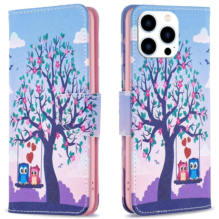 For iPhone 16 Pro Case Wallet Leather Flip Phone Cover Pattern Print