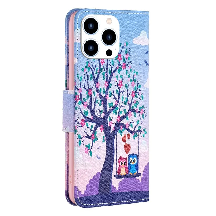 For iPhone 16 Pro Case Wallet Leather Flip Phone Cover Pattern Print
