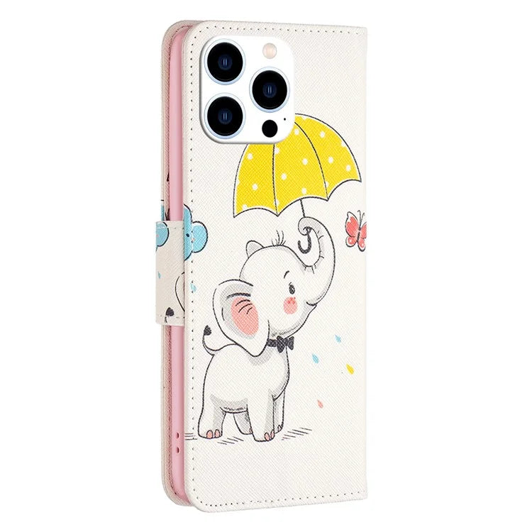 For iPhone 16 Pro Case Wallet Leather Flip Phone Cover Pattern Print
