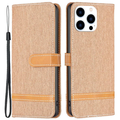 For iPhone 16 Pro Case Jeans Cloth Texture Wallet Splicing Phone Leather Cover