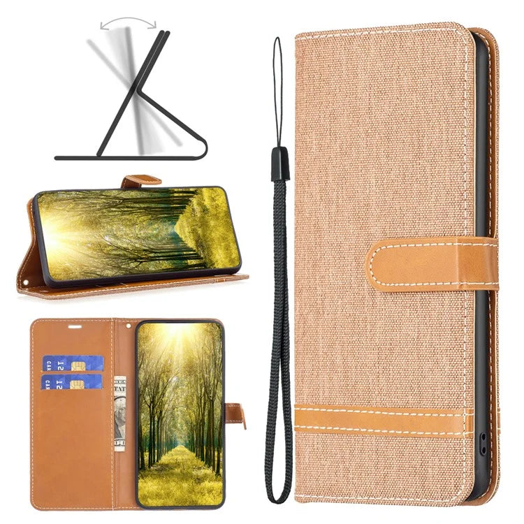For iPhone 16 Pro Case Jeans Cloth Texture Wallet Splicing Phone Leather Cover