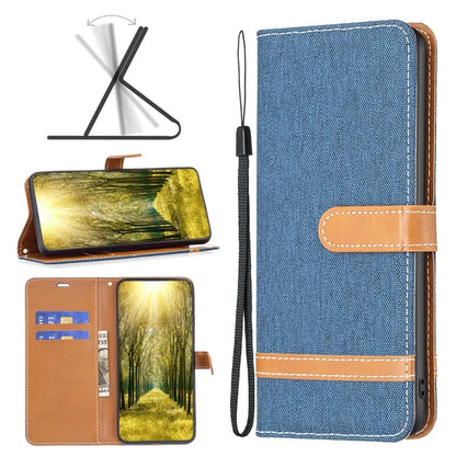 For iPhone 16 Pro Case Jeans Cloth Texture Wallet Splicing Phone Leather Cover