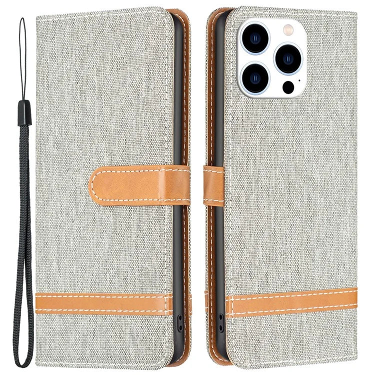 For iPhone 16 Pro Case Jeans Cloth Texture Wallet Splicing Phone Leather Cover