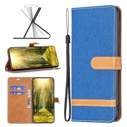 For iPhone 16 Pro Case Jeans Cloth Texture Wallet Splicing Phone Leather Cover