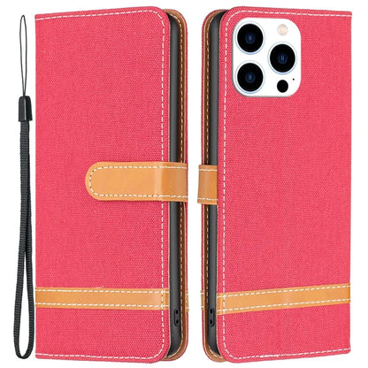 For iPhone 16 Pro Case Jeans Cloth Texture Wallet Splicing Phone Leather Cover