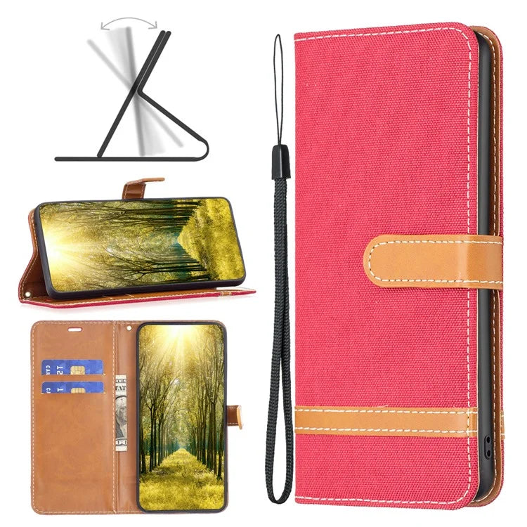 For iPhone 16 Pro Case Jeans Cloth Texture Wallet Splicing Phone Leather Cover