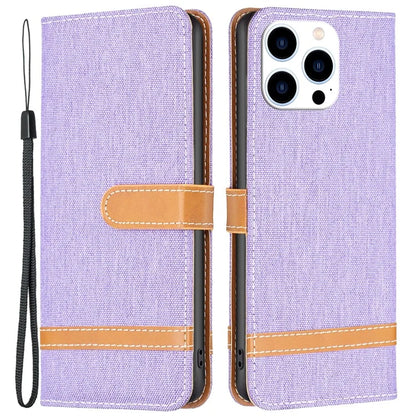 For iPhone 16 Pro Case Jeans Cloth Texture Wallet Splicing Phone Leather Cover