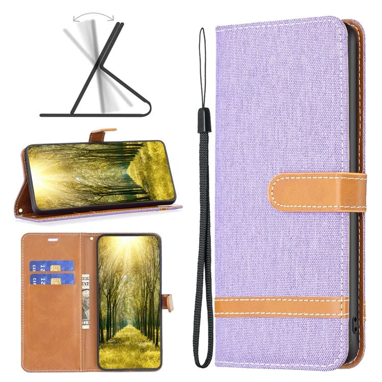 For iPhone 16 Pro Case Jeans Cloth Texture Wallet Splicing Phone Leather Cover