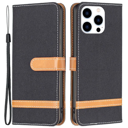 For iPhone 16 Pro Case Jeans Cloth Texture Wallet Splicing Phone Leather Cover