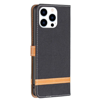 For iPhone 16 Pro Case Jeans Cloth Texture Wallet Splicing Phone Leather Cover