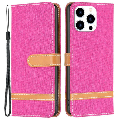 For iPhone 16 Pro Case Jeans Cloth Texture Wallet Splicing Phone Leather Cover