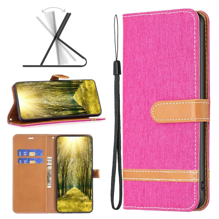 For iPhone 16 Pro Case Jeans Cloth Texture Wallet Splicing Phone Leather Cover