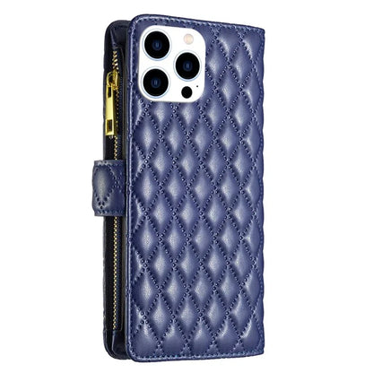 BINFEN COLOR BF Style-15 For iPhone 16 Pro Case Rhombus Leather Phone Cover with Zipper