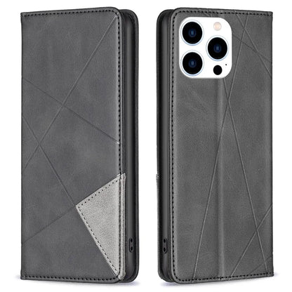 For iPhone 16 Pro Case Rhombus Texture PU Leather Phone Cover Hidden Magnetic Absorption