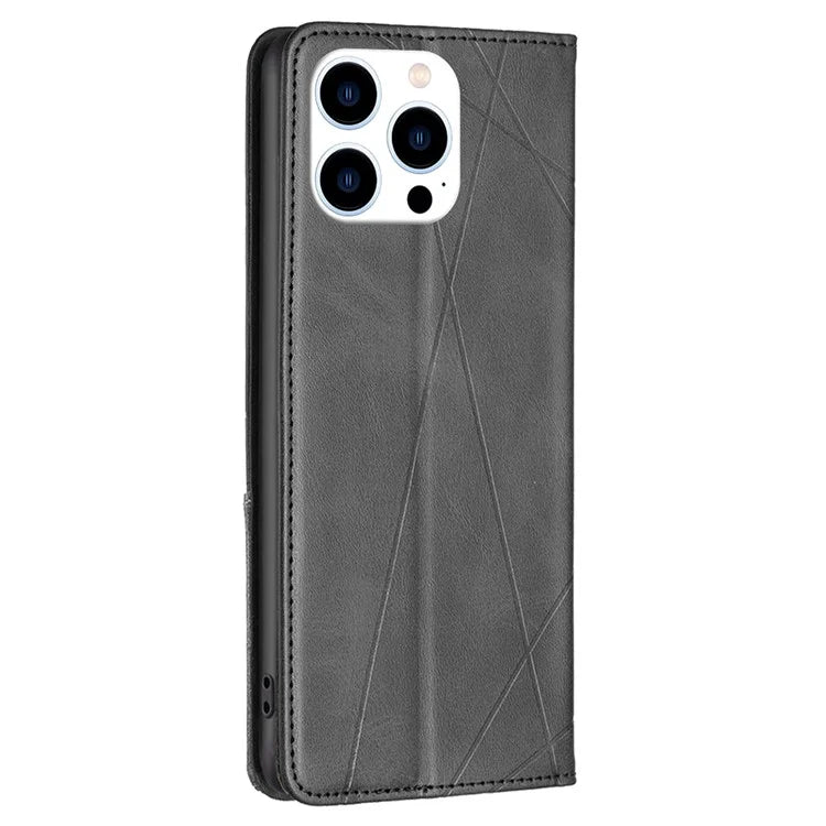 For iPhone 16 Pro Case Rhombus Texture PU Leather Phone Cover Hidden Magnetic Absorption
