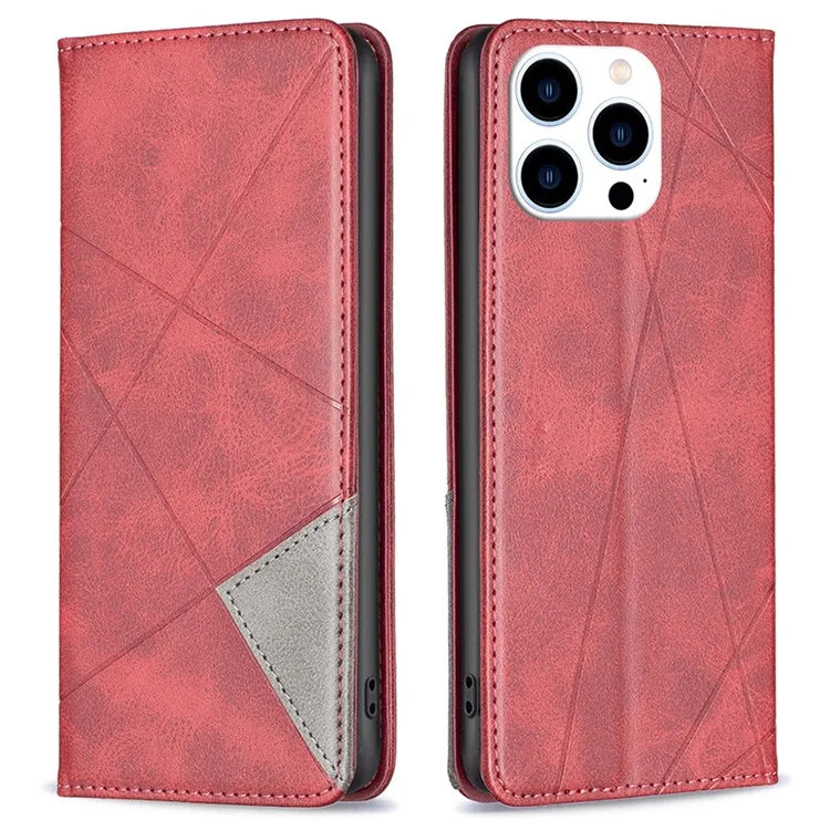 For iPhone 16 Pro Case Rhombus Texture PU Leather Phone Cover Hidden Magnetic Absorption