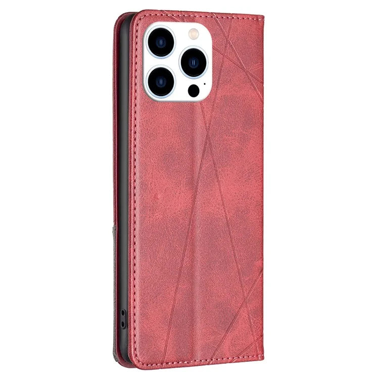 For iPhone 16 Pro Case Rhombus Texture PU Leather Phone Cover Hidden Magnetic Absorption