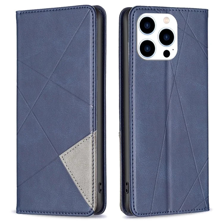 For iPhone 16 Pro Case Rhombus Texture PU Leather Phone Cover Hidden Magnetic Absorption