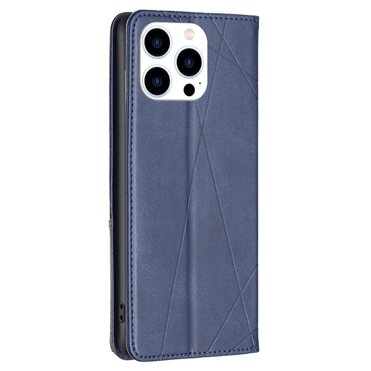 For iPhone 16 Pro Case Rhombus Texture PU Leather Phone Cover Hidden Magnetic Absorption
