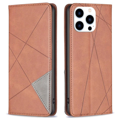 For iPhone 16 Pro Case Rhombus Texture PU Leather Phone Cover Hidden Magnetic Absorption