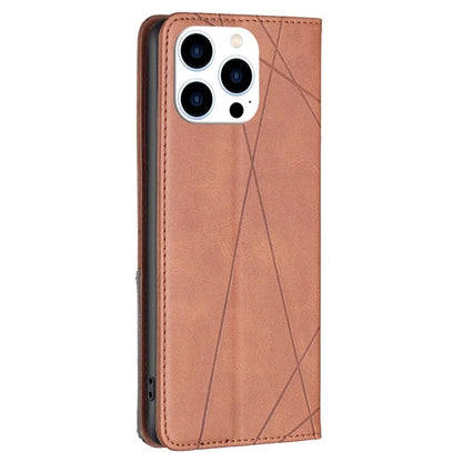 For iPhone 16 Pro Case Rhombus Texture PU Leather Phone Cover Hidden Magnetic Absorption