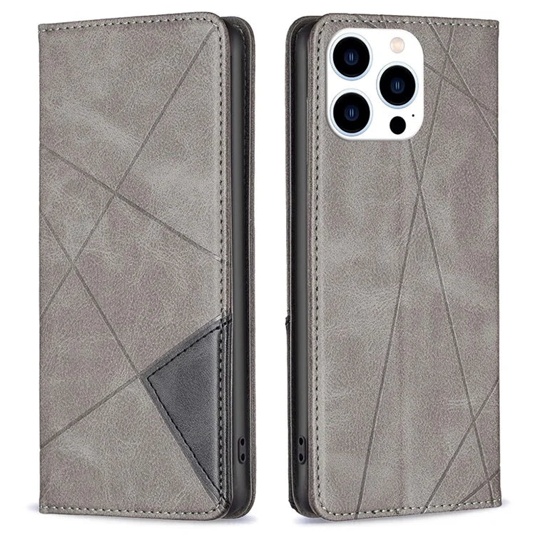 For iPhone 16 Pro Case Rhombus Texture PU Leather Phone Cover Hidden Magnetic Absorption