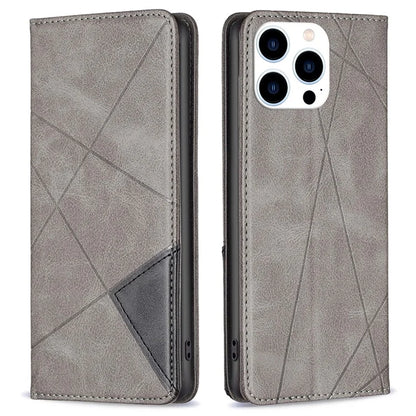 For iPhone 16 Pro Case Rhombus Texture PU Leather Phone Cover Hidden Magnetic Absorption