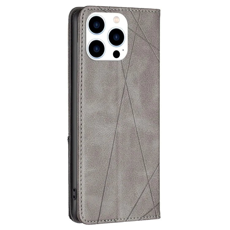 For iPhone 16 Pro Case Rhombus Texture PU Leather Phone Cover Hidden Magnetic Absorption
