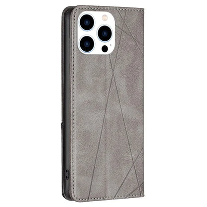 For iPhone 16 Pro Case Rhombus Texture PU Leather Phone Cover Hidden Magnetic Absorption