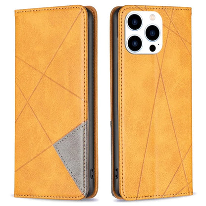 For iPhone 16 Pro Case Rhombus Texture PU Leather Phone Cover Hidden Magnetic Absorption