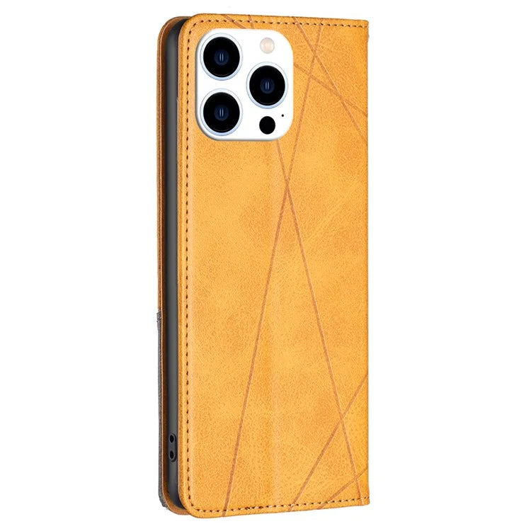 For iPhone 16 Pro Case Rhombus Texture PU Leather Phone Cover Hidden Magnetic Absorption