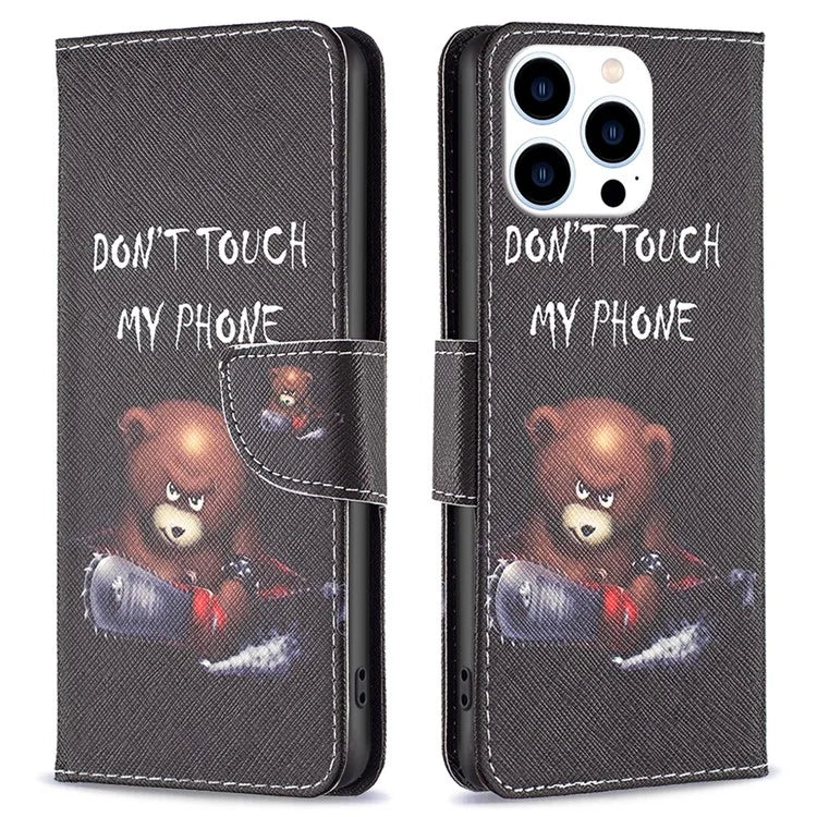 For iPhone 16 Pro Leather Case Pattern Printing Wallet Stand Phone Cover