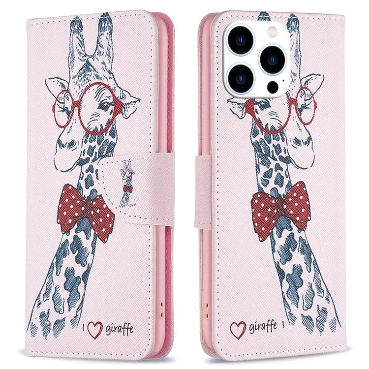 For iPhone 16 Pro Leather Case Pattern Printing Wallet Stand Phone Cover