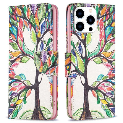 For iPhone 16 Pro Leather Case Pattern Printing Wallet Stand Phone Cover