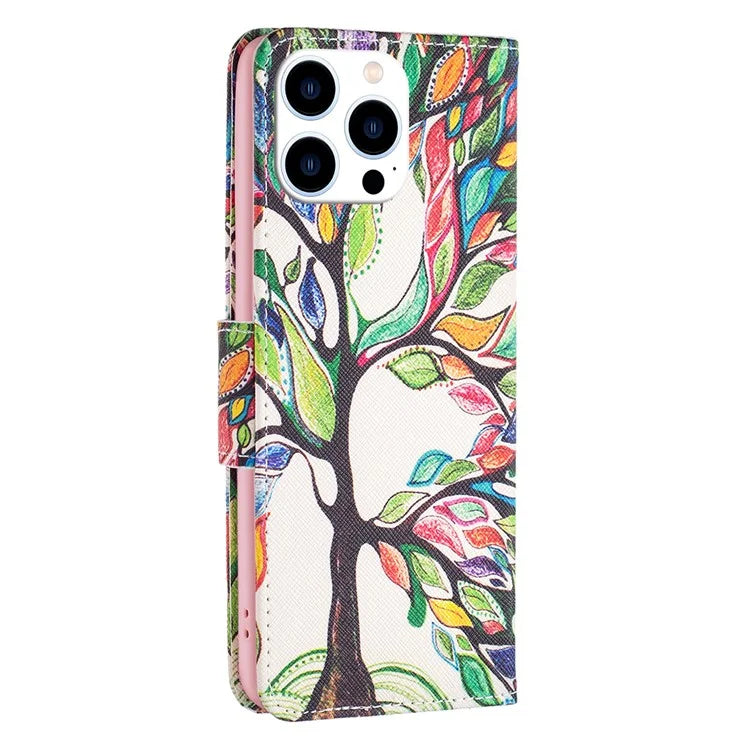 For iPhone 16 Pro Leather Case Pattern Printing Wallet Stand Phone Cover