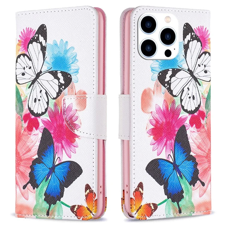 For iPhone 16 Pro Leather Case Pattern Printing Wallet Stand Phone Cover