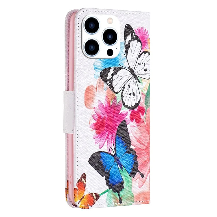 For iPhone 16 Pro Leather Case Pattern Printing Wallet Stand Phone Cover